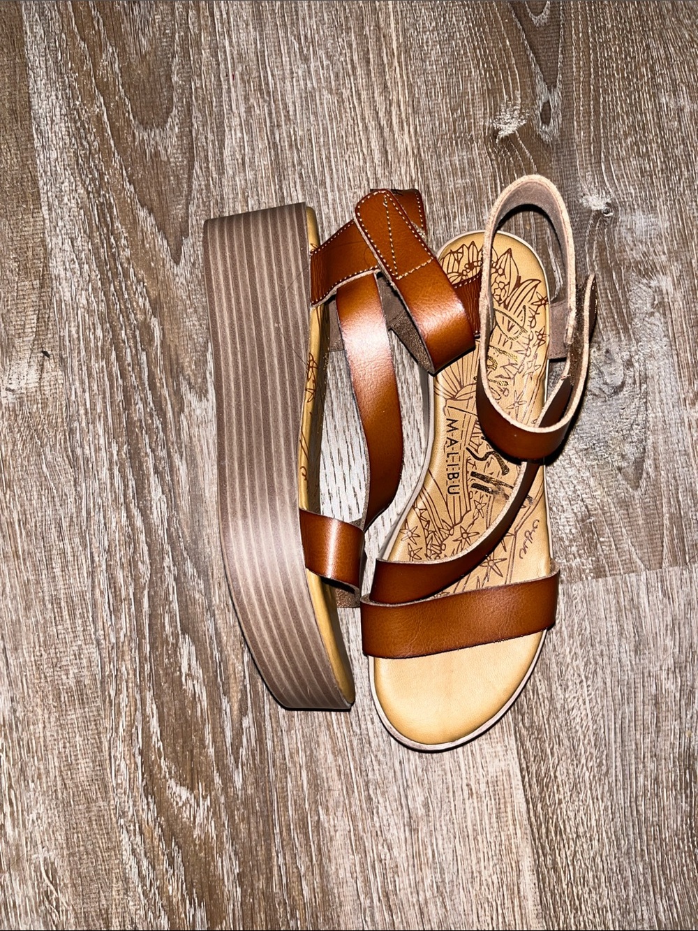 Blow Fish Cognac Brown Platform Strappy Sandals
